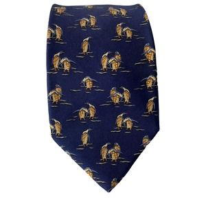 Salvatore Ferragamo Tie Navy Blue Penguin Print Italy 100%Silk Necktie 5…